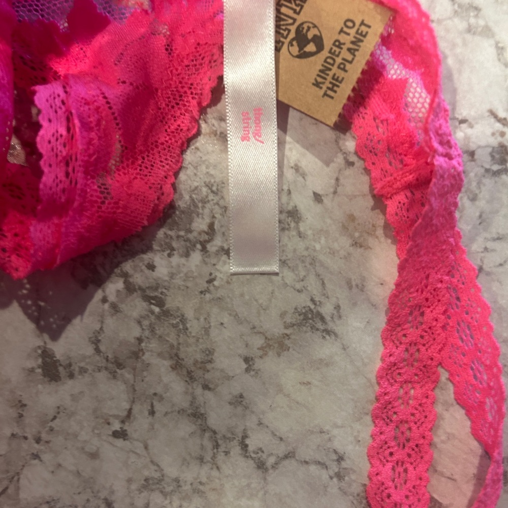 VS PINK Double Strap Thong Panty Lace Floral Large NWT Hot Pink - Picture 6 of 7